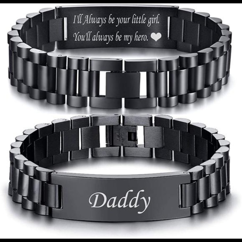Masculine Daddy Watch Band Stainless Steel Link Bracelet Personalized Engraved